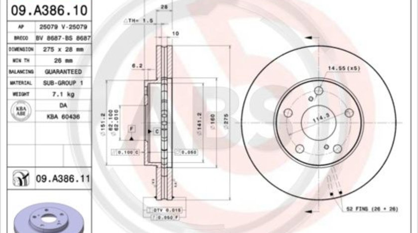 Disc frana punte fata (09A38611 ABS) LEXUS,TOYOTA