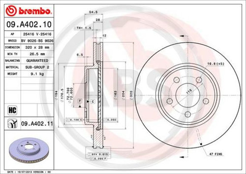Disc frana punte fata (09A40211 ABS) CHRYSLER,DODGE