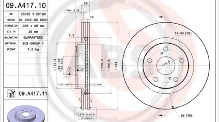 Disc frana punte fata (09A41711 ABS) EMGRAND,ENGLON,GLEAGLE,LEXUS,TOYOTA,TOYOTA (FAW),TOYOTA (GAC)