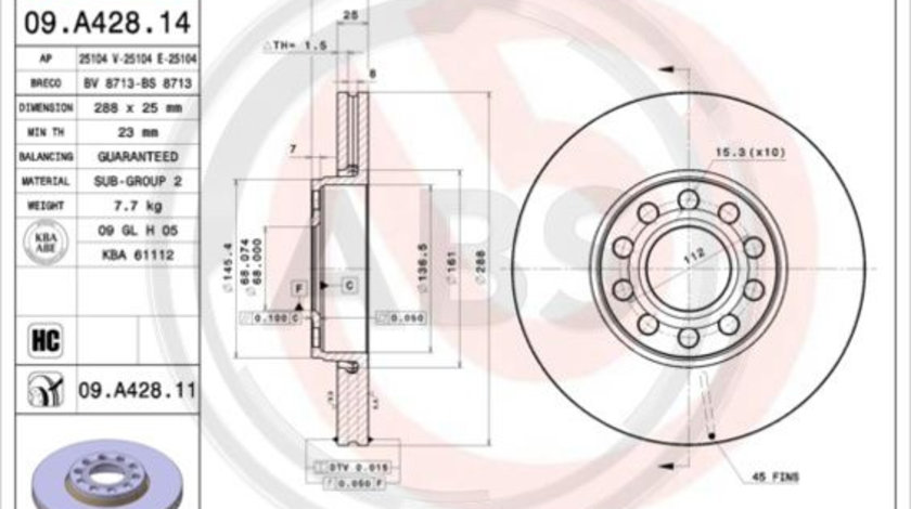 Disc frana punte fata (09A42811 ABS) SKODA,VW