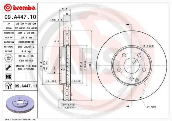 Disc frana punte fata (09A44711 ABS) MERCEDES-BENZ
