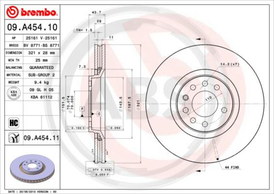 Disc frana punte fata (09A45411 ABS) OPEL,VAUXHALL