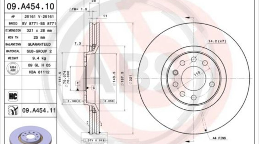 Disc frana punte fata (09A45411 ABS) OPEL,VAUXHALL