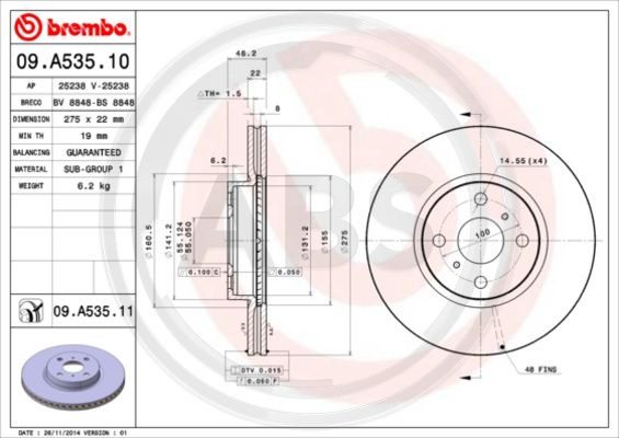 Disc frana punte fata (09A53511 ABS) TOYOTA