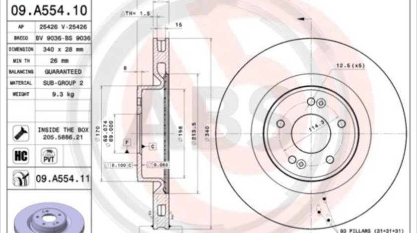 Disc frana punte fata (09A55411 ABS) HYUNDAI