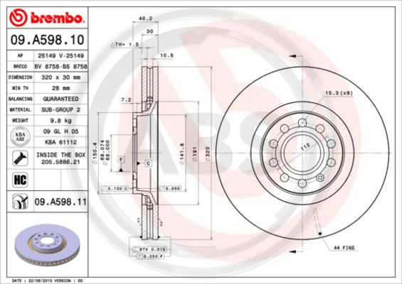 Disc frana punte fata (09A59811 ABS) AUDI,AUDI (FAW),SEAT