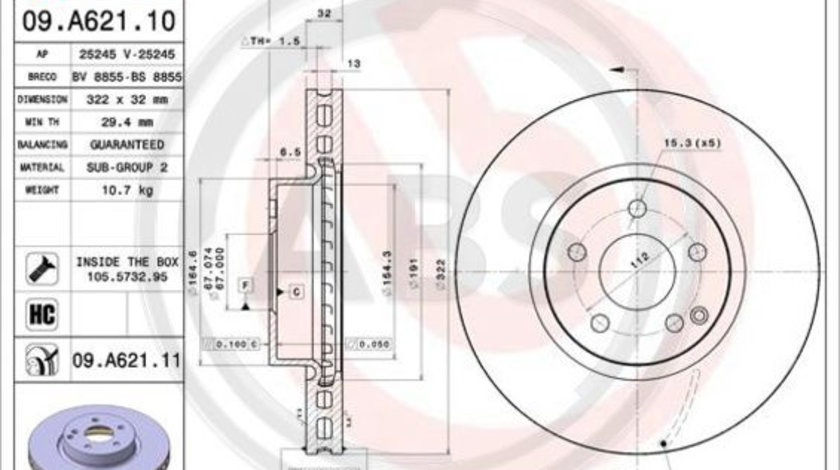 Disc frana punte fata (09A62111 ABS) MERCEDES-BENZ,MERCEDES-BENZ (BBDC)