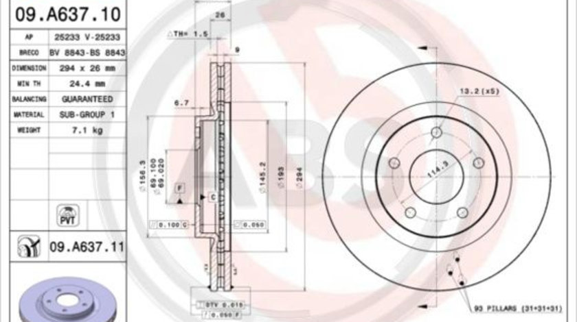 Disc frana punte fata (09A63711 ABS) CHRYSLER,CHRYSLER (BBDC),Citroen,DODGE,JEEP,LANCIA,MITSUBISHI,PEUGEOT