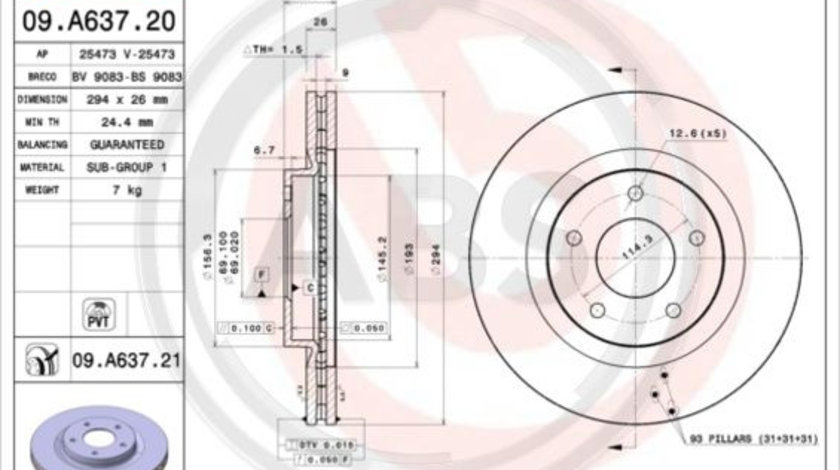 Disc frana punte fata (09A63721 ABS) Citroen,MITSUBISHI,MITSUBISHI (BBDC),MITSUBISHI (GAC),PEUGEOT