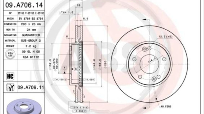 Disc frana punte fata (09A70611 ABS) HYUNDAI,KIA