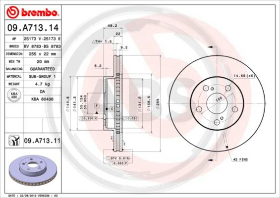 Disc frana punte fata (09A71311 ABS) TOYOTA,TOYOTA (FAW)
