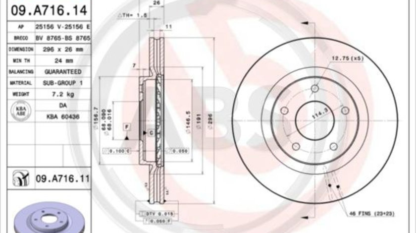 Disc frana punte fata (09A71611 ABS) NISSAN,NISSAN (DFAC)