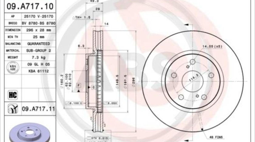 Disc frana punte fata (09A71711 ABS) LEXUS