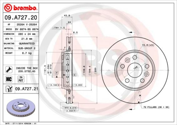 Disc frana punte fata (09A72721 ABS) MERCEDES-BENZ,NISSAN,RENAULT