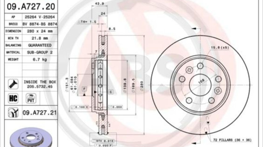 Disc frana punte fata (09A72721 ABS) MERCEDES-BENZ,NISSAN,RENAULT