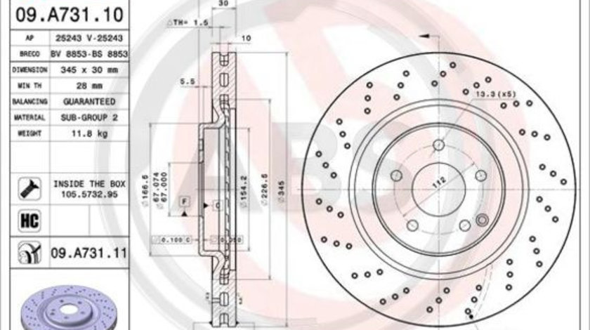 Disc frana punte fata (09A73111 ABS) MERCEDES-BENZ