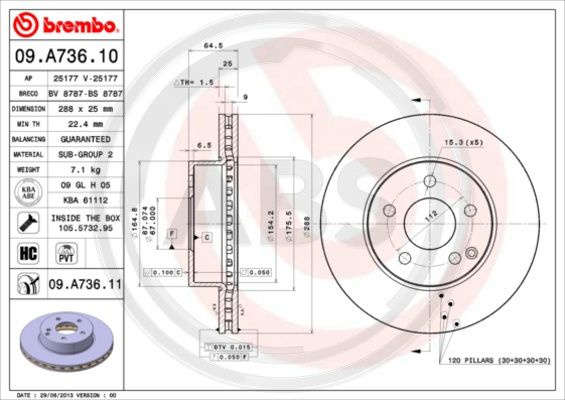 Disc frana punte fata (09A73611 ABS) MERCEDES-BENZ,MERCEDES-BENZ (BBDC)
