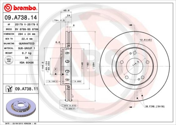 Disc frana punte fata (09A73811 ABS) Citroen,MITSUBISHI,PEUGEOT