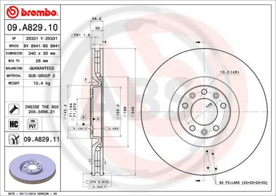 Disc frana punte fata (09A82911 ABS) PEUGEOT
