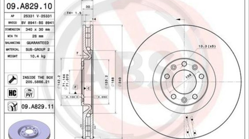 Disc frana punte fata (09A82911 ABS) PEUGEOT