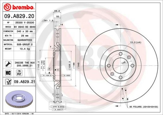 Disc frana punte fata (09A82921 ABS) Citroen,DS,DS (CAPSA),PEUGEOT