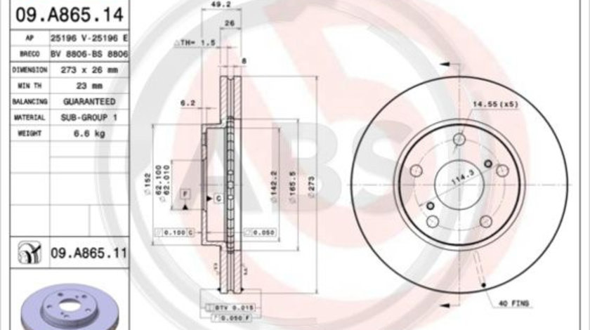 Disc frana punte fata (09A86511 ABS) TOYOTA