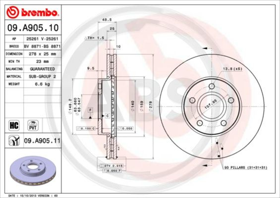Disc frana punte fata (09A90511 ABS) FORD,FORD AUSTRALIA,VOLVO