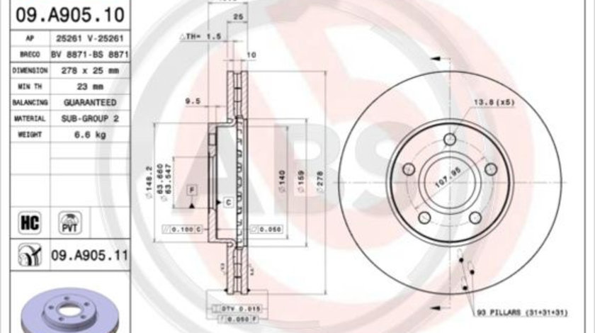 Disc frana punte fata (09A90511 ABS) FORD,FORD AUSTRALIA,VOLVO