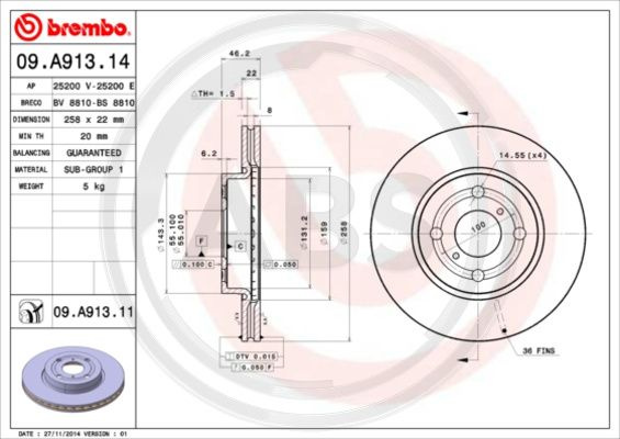 Disc frana punte fata (09A91311 ABS) DAIHATSU,TOYOTA,TOYOTA (FAW)