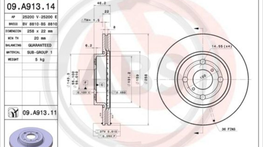 Disc frana punte fata (09A91311 ABS) DAIHATSU,TOYOTA,TOYOTA (FAW)