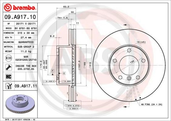 Disc frana punte fata (09A91711 ABS) MERCEDES-BENZ,PUCH