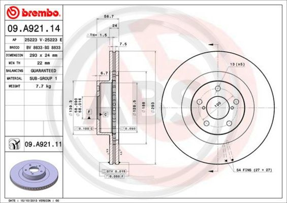 Disc frana punte fata (09A92111 ABS) SUBARU,TOYOTA