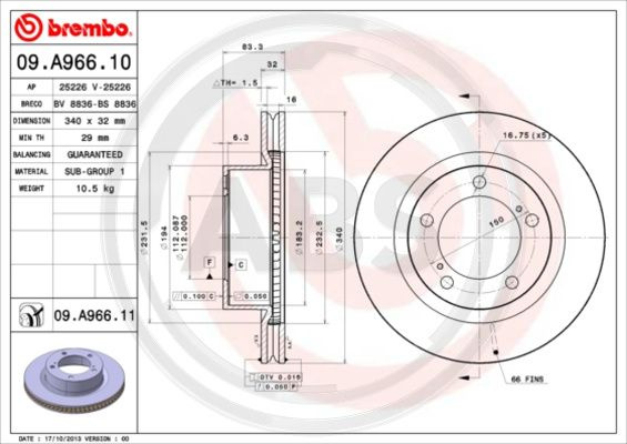 Disc frana punte fata (09A96611 ABS) LEXUS,TOYOTA,TOYOTA (FAW)