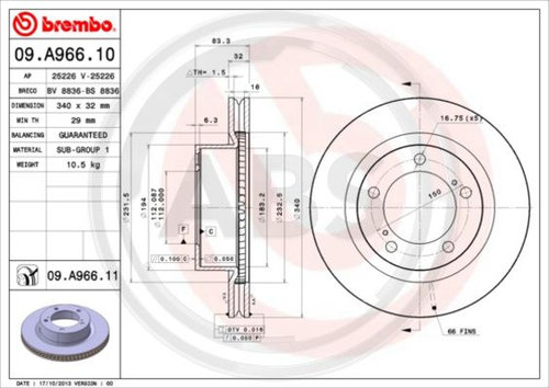 Disc frana punte fata (09A96611 ABS) LEXUS,TOYOTA,TOYOTA (FAW)