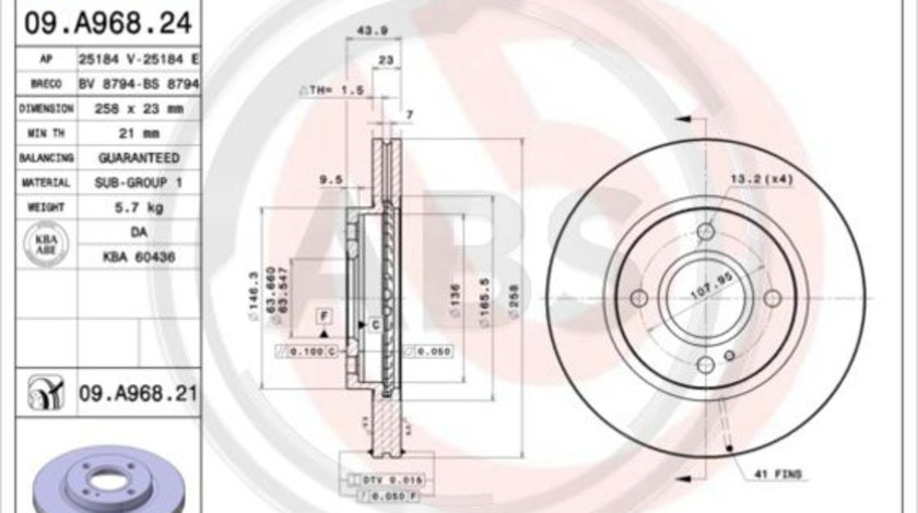 Disc frana punte fata (09A96821 ABS) FORD,FORD AUSTRALIA