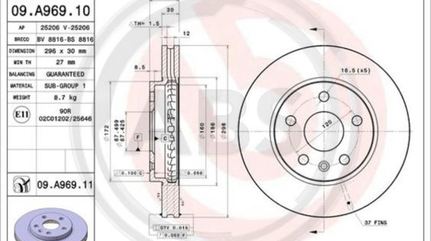 Disc frana punte fata (09A96911 ABS) BUICK (SGM),CHEVROLET,CHEVROLET (SGM),OPEL,SAAB,VAUXHALL