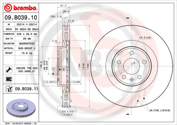 Disc frana punte fata (09B03911 ABS) AUDI,AUDI (FAW)