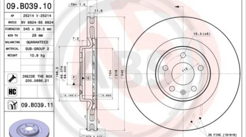 Disc frana punte fata (09B03911 ABS) AUDI,AUDI (FAW)