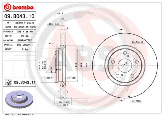 Disc frana punte fata (09B04311 ABS) TOYOTA
