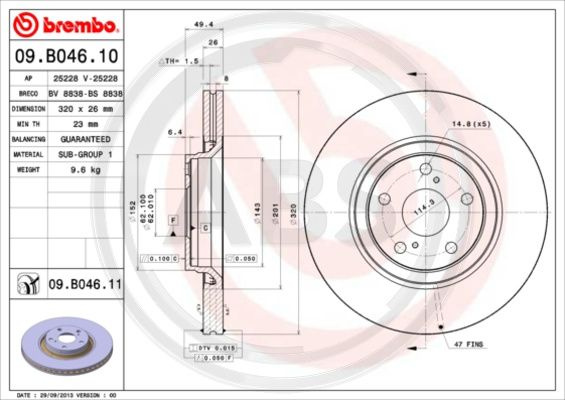 Disc frana punte fata (09B04611 ABS) TOYOTA