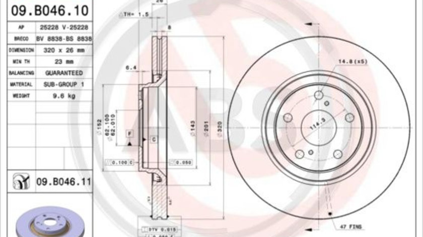 Disc frana punte fata (09B04611 ABS) TOYOTA