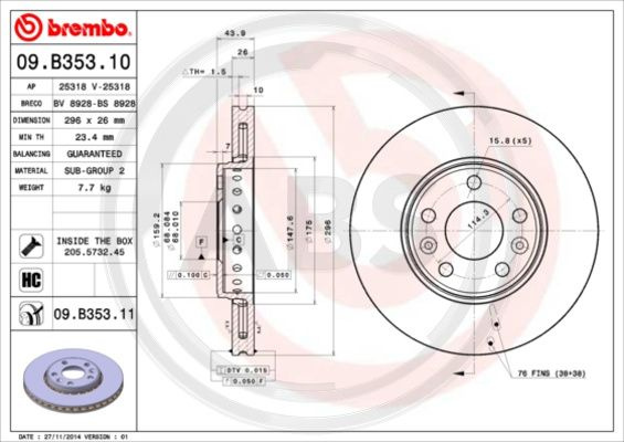 Disc frana punte fata (09B35311 ABS) RENAULT