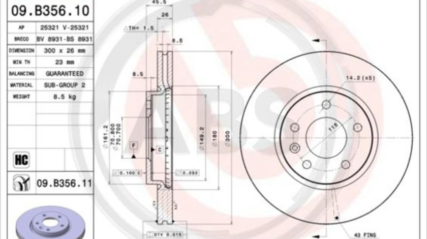 Disc frana punte fata (09B35611 ABS) BUICK (SGM),CHEVROLET,CHEVROLET (SGM),OPEL,VAUXHALL