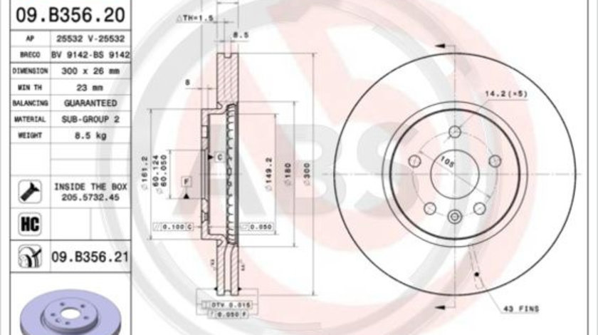 Disc frana punte fata (09B35621 ABS) BUICK (SGM),CHEVROLET,CHEVROLET (SGM),OPEL,VAUXHALL