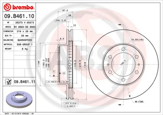 Disc frana punte fata (09B46111 ABS) TOYOTA