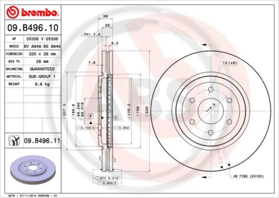 Disc frana punte fata (09B49611 ABS) NISSAN