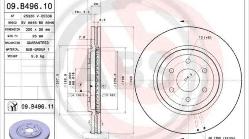 Disc frana punte fata (09B49611 ABS) NISSAN