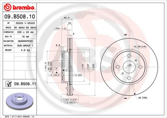 Disc frana punte fata (09B50811 ABS) ASTON MARTIN,TOYOTA