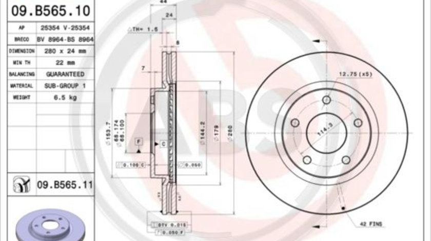 Disc frana punte fata (09B56511 ABS) NISSAN,NISSAN (DFAC)