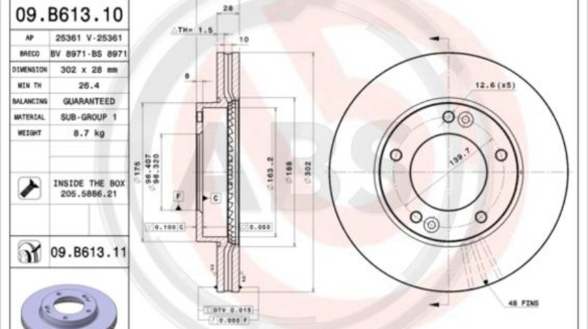 Disc frana punte fata (09B61311 ABS) KIA